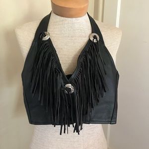 💋Sexy💋 Women’s Leather Fringed Halter Top  S